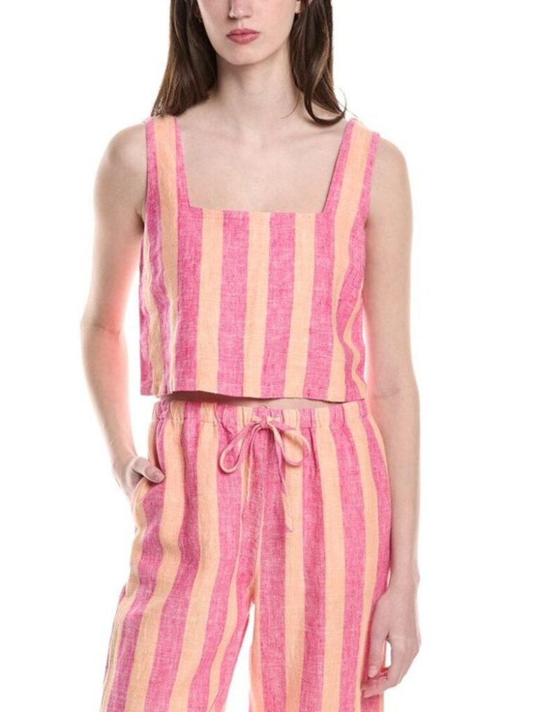 Anthropologie Electric & Rose Linen Striped Crop Top And Pant Set